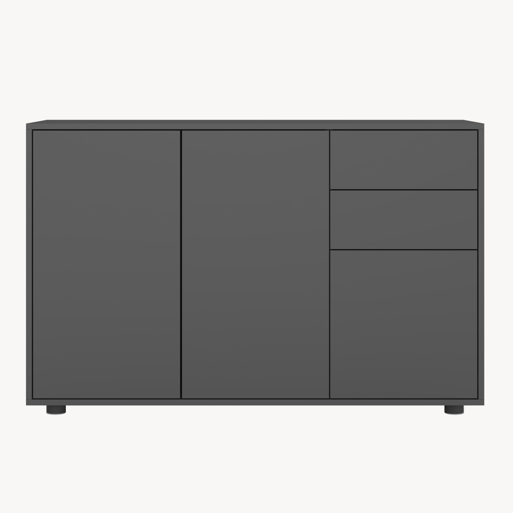 [en.casa] Aparador Paarl Cómoda Armario Bajo 74 x 117 x 36 cm con 2 Cajones y 3 Puertas Organizador de Oficina Sideboard Cajonera Multiusos Mueble Auxiliar Sin Mango - Gris Oscuro Mate