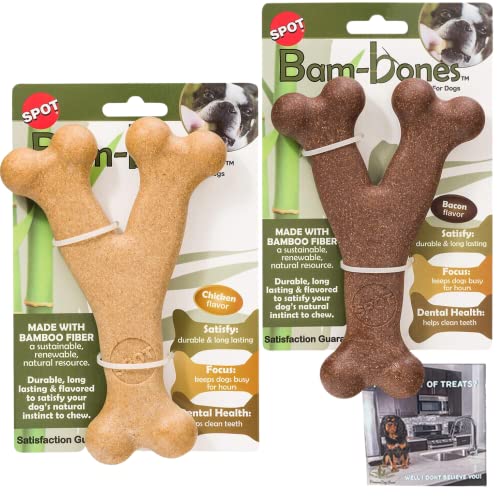 SPOT by Ethical Products - Bambone Wishbone Bacon & Chicken 2 Pack Bundle – Durable Dog Chew Toy No Hide for Aggressive Chewers – Great Dog Chew Toy for Puppies and Dogs
