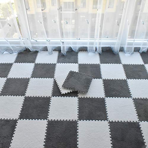 Smabee Interlocking Carpet Shaggy Soft Eva Foam Mats Fluffy Area Rugs Protective Floor Tiles Exercise Play Mat For Children Kids Room Home Parlor Bedroom (6 Pcs White + 6Pcs Gray) #TOP4