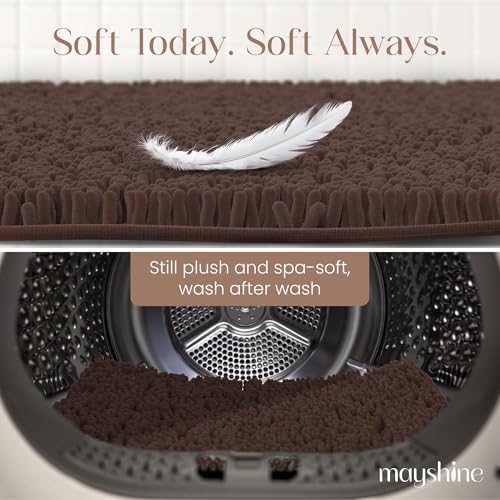 Image of MAYSHINE Plush Shaggy Chenille Bath Mat | Extra Soft, Super Absorbent, Non-Slip Bathroom Rug | Fluffy Microfiber, Area Rug Sets for Bathroom Floor, Kitchen, Living Room | 47 inchx27 inch | Brown