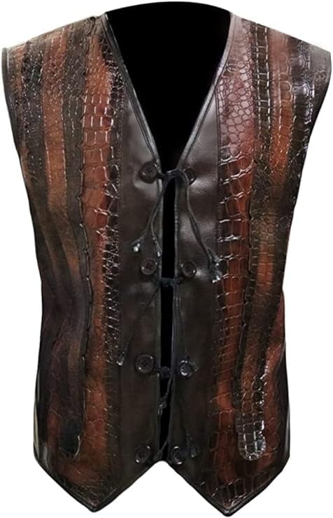 Mens Dund-ee Vest Crocodile Style | Faux Leather Brown Vest for men's