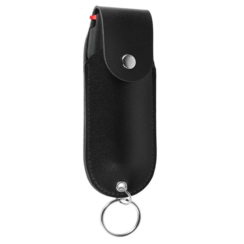 Sacchetto spray autodifesa per taniche da 15 ml – Supporto in pelle PU con portachiavi e clip – Chiusura sicura con perno – Compatto e discreto