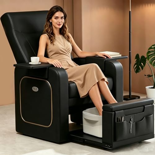 VARONXE Electric Pedicure Chair No Plumbing Recliner Sofa with Massage for Foot Bath Pedicure Station for Foot Spa with Tool Pouch for Small Spaces Black