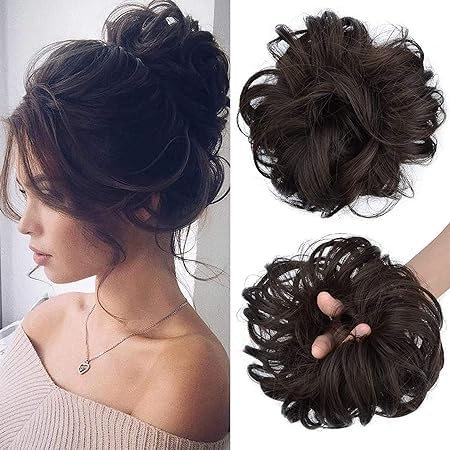 Image of CLITZ Hair Extension |Hair Extensions| Extension Hair | [PACK OF 2] Messy Bun Hair Extension for Women & Girls [NATURAL BROWN BUN ]