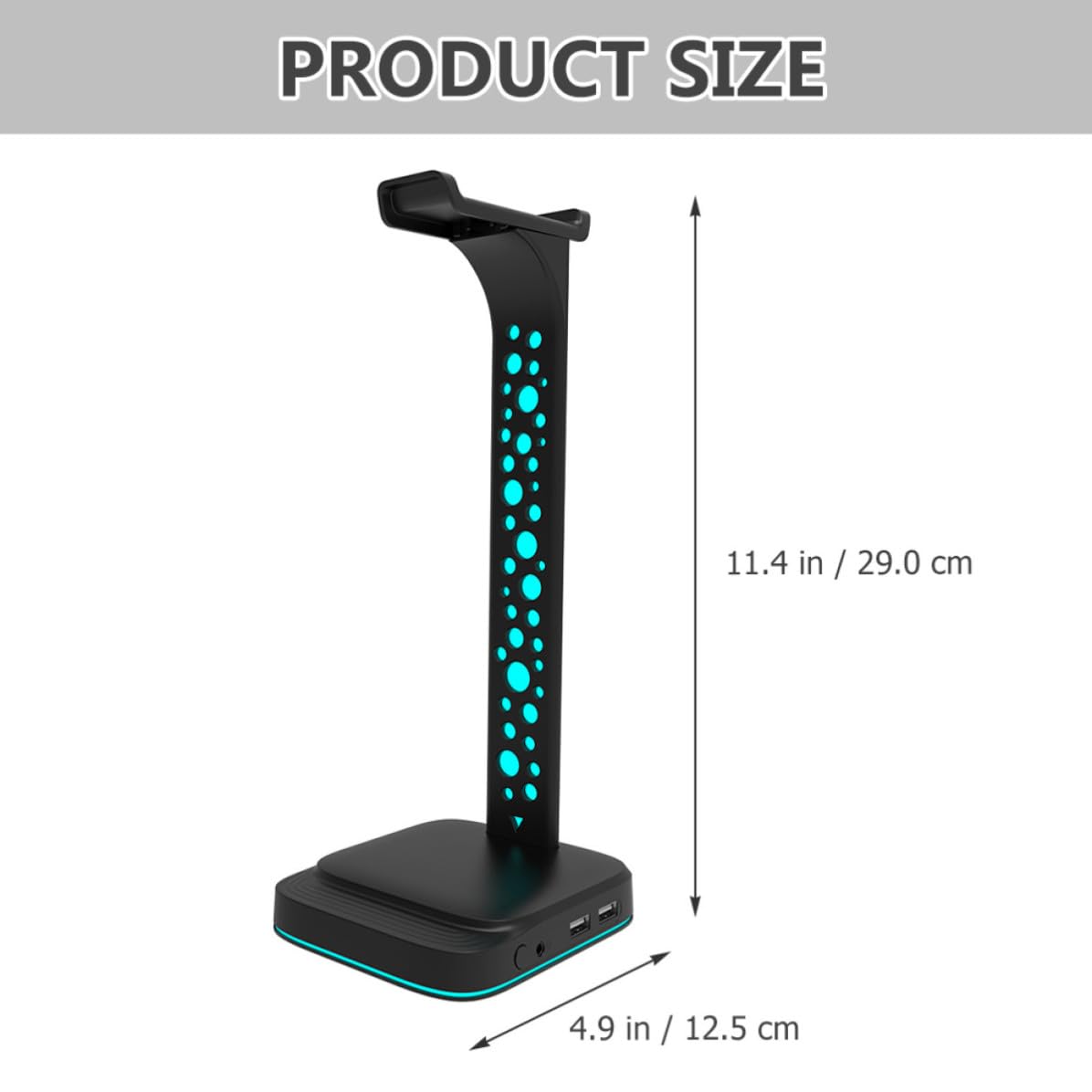 Abaodam Soporte para Auriculares LED Abs Negro Hub USB para Gaming | PC de Escritorio, Iluminación Rgb, Doble Puerto Usb, Accesorio para Exhibición y Organización