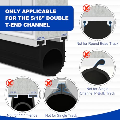 Image of DGSL Garage Door Seals Bottom Rubber Weather Stripping Kit Seal Strip Replacement, Weatherproof Threshold Buffering Sealing Rubber 5 /16 Inch T Ends (10 FT, Black, U+O)