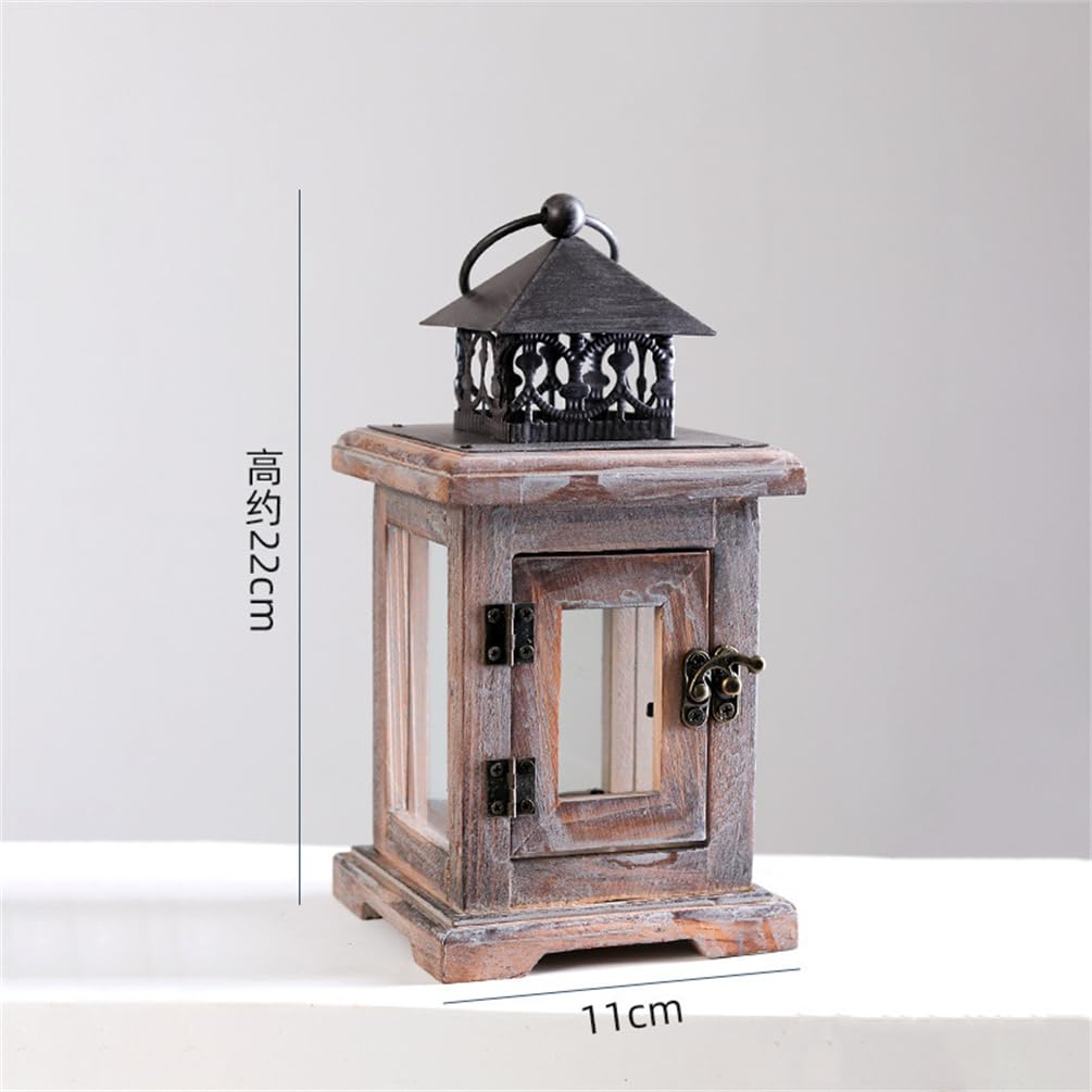 Kerzenhalter, Kerzenständer, Vintage-Stil, Holzlaterne mit Metalldachgriff, rustikaler Kerzenhalter, Teelichthalter, Dekoration, Kandelaber (weiß)