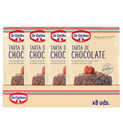 DR. OETKER - Tarta de Chocolate Pack 8 Uds x 355 g, Preparado para Tarta de Chocolate Estilo Francés, Sabor a Chocolate, Cremoso, Toque Crunchy, Preparación Fácil y Rápida