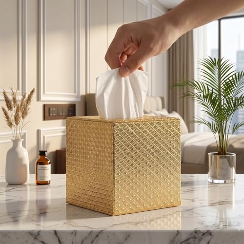 Gold Tissue Box Cover,Tissue Box Cover Square,Gold Tissue Box Holders,Tissue Holder for Bathroom Accessories,Bathroom Tissue Holders