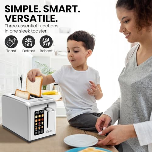 Smart Toaster 2 Slice with Touchscreen Control, Wide Slots, Extra Lift, Defrost & Timer, 880W, Silver Stainless Steel - Image 4