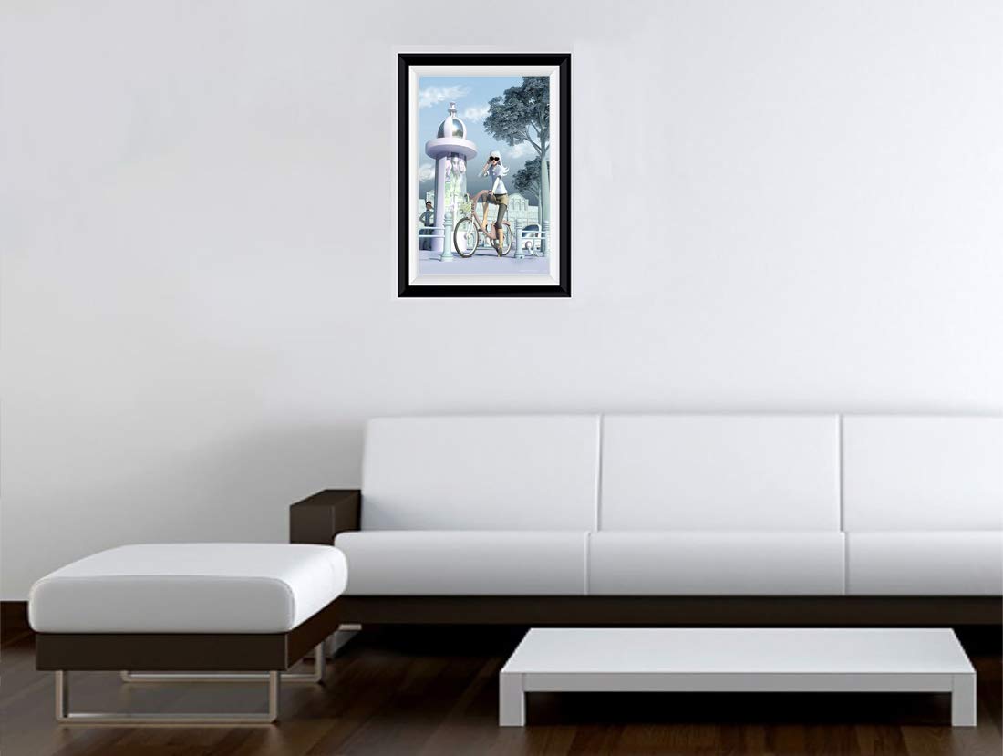 GADGETS WRAP Printed Portrait Photo Frame Decal, Lovely Cycle Posh Girl Richness Posing Chit Chatting (15 X 11Inch, Multicolor)