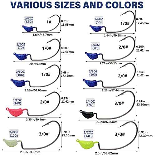Dovesun Jigköpfe Set Angelhaken Forellen Angeln Häkchen Glühende Jighaken Angelzubehör für Gummiköder Fünf Gewicht 3.5g… – Bild 7