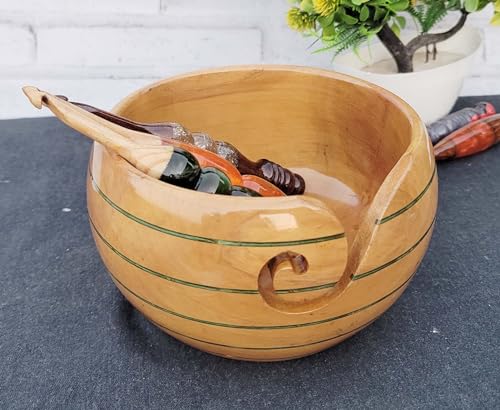 Image of Handmade Yarn Bowl Wooden - Yarn Holder Storage Bowl - Yarn Bowl for Knitting 7 inch x 4 inch inch - Best Gift for Knitters (Large)