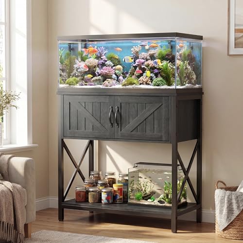 Petrova 20-29 Gallon Fish Tank Stand, Metal Double Aquarium Stand with Storage Cabinet, Heavy Duty 31.5' L* 16.54' W Tabletop, 330LBS Capacity, Grey