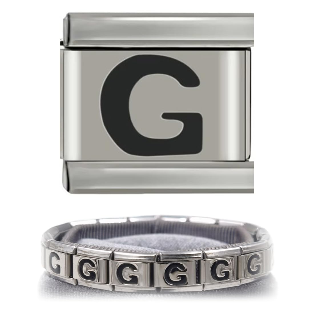 WeddHuis 1 pièce Italian Charms Lettre C Charm Armband Damen Abnehmbar hochwertigem Titan Stahl kreative Geschenkoption Laser G modulaire personnalisation (9 mm) (Acier Inoxydable)