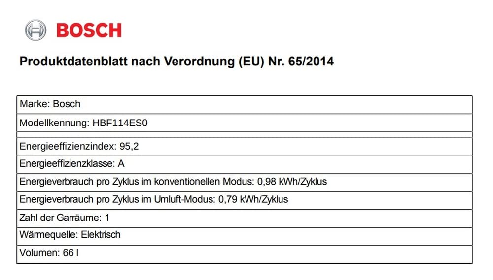 Bosch Seria 2 HBF114ES0 - Piekarnik (Średni, 66 l, 66 l, 50-275 °C, 275 °C)