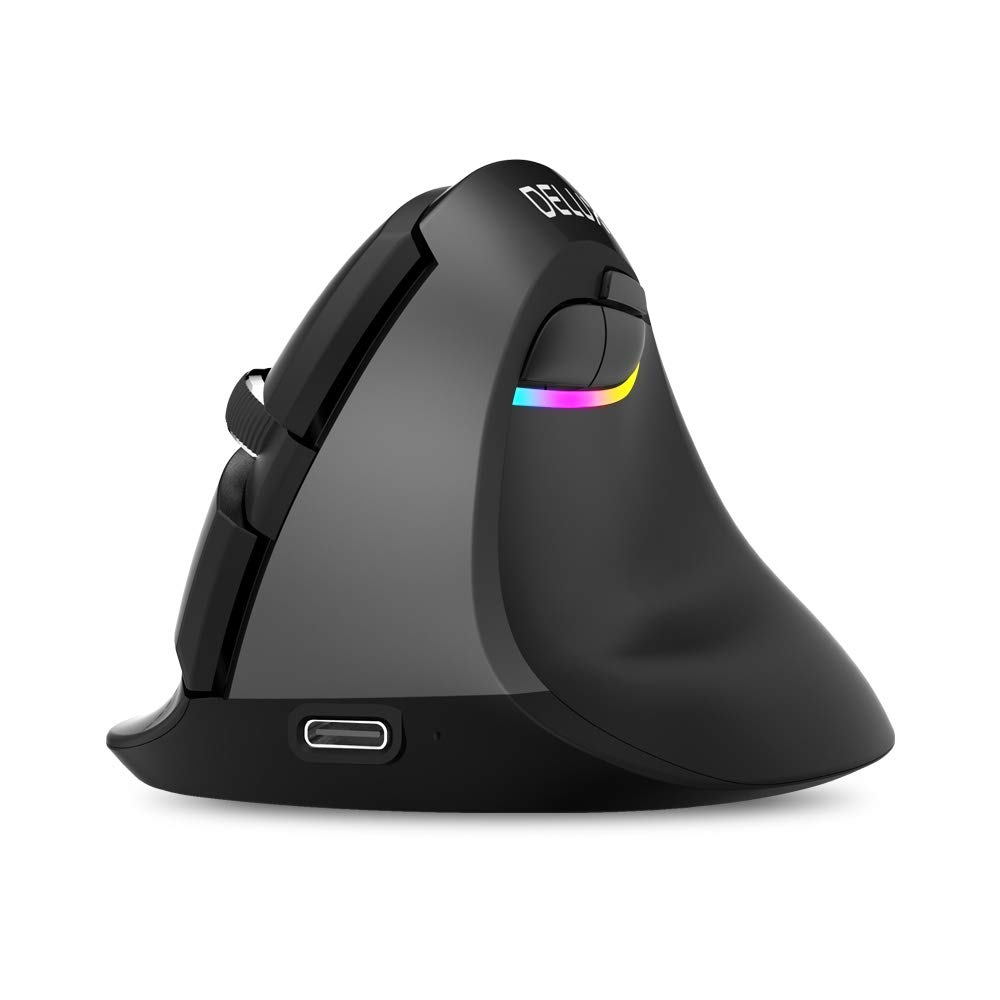 pionowa mysz bluetooth bezgłośna bezprzewodowa mysz ładująca podwójny tryb bluetooth 4.0 bezprzewodowy odbiornik usb 2.4 GHz do komputera i laptopa (czarny)
