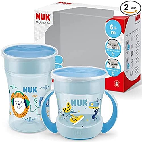 NUK Magic Cup & Mini Cup Trinklernbecher, Duo-Set | auslaufsicherer 360°-Trinkrand | ab 6 Monaten und BPA-frei | 160 ml & 230 ml | blau