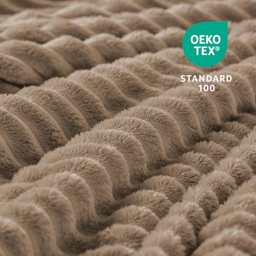 Image of BEDELITE Ribbed Jacquard Coco Brown Fleece Twin Blanket for Couch, 60 inchx80 inch