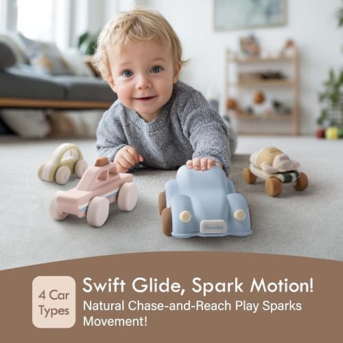 Image of Moonkie Silicone Toy Cars for Babies, 5-Pack Push-and-Go Teething Toys, 6M+