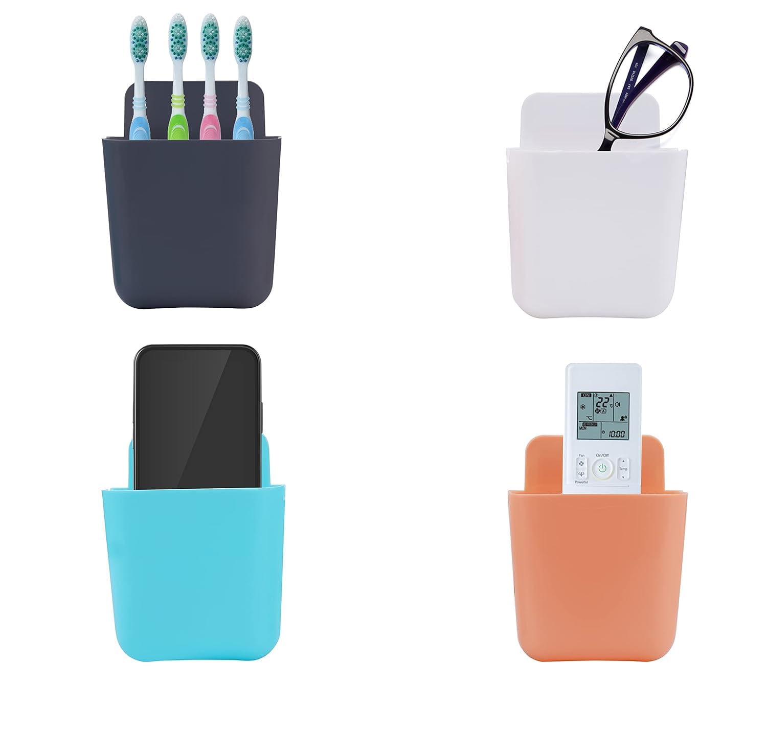 Bimex Multicolored Wall Mounted Storage Case for Remote, Toothbrush, Mobile Phone Plug Holder - Made in India (Phone Stand) (Pack Of 4)