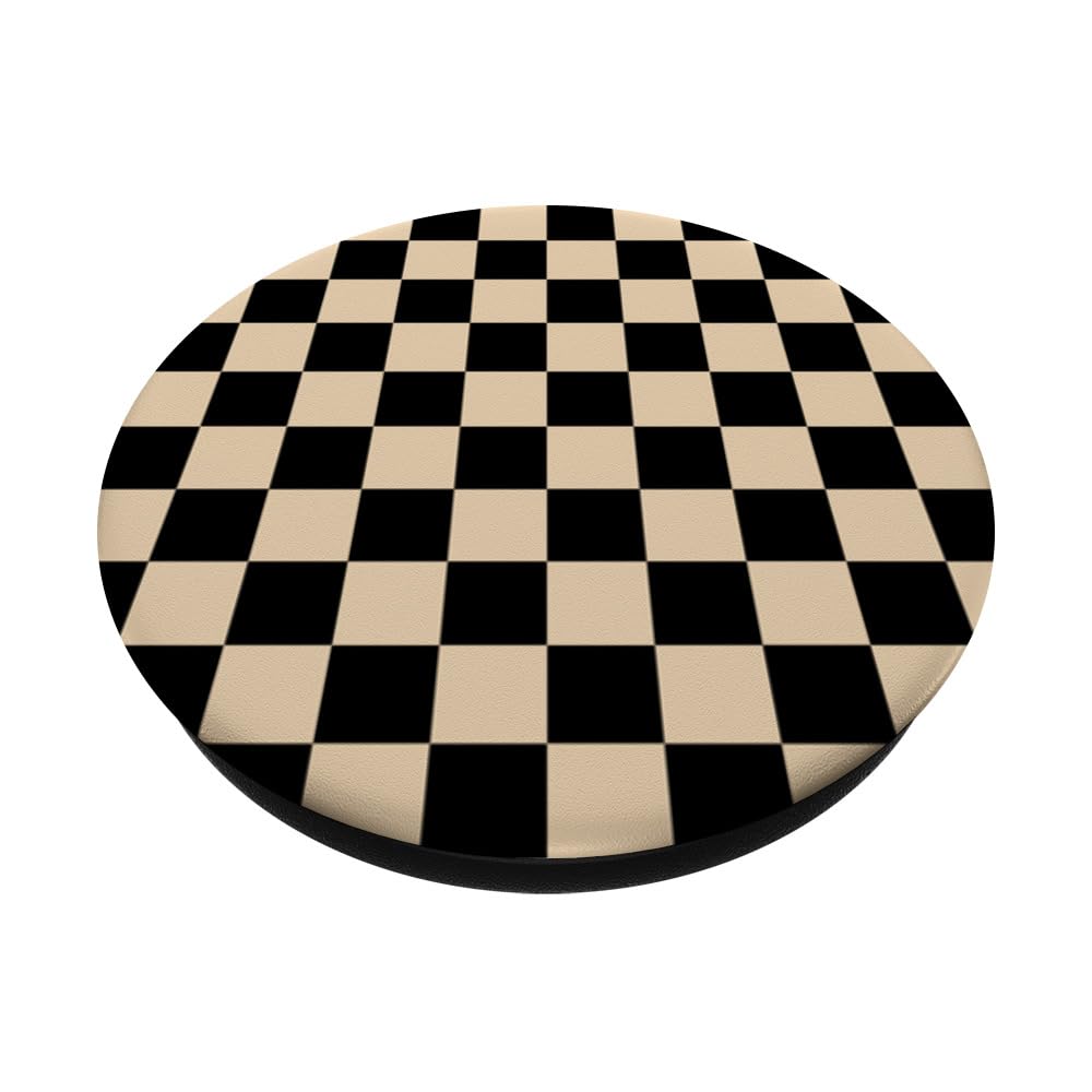 Motivo a scacchi nero beige a scacchi PopSockets PopGrip Adesivo