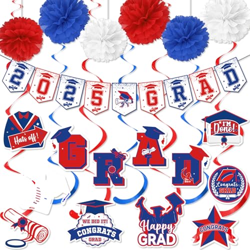 Image of Red and Blue 2025 Grad Banner Grad Party Decorations 2025 Graduation Banner Graduation Decorations 2025 Class of 2025 Decorations Congrats