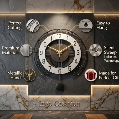 Image of Wall Clock for Living Room Stylish | Sweep and Silent Machine | Metal Wall Watch for Office, Bedroom, Hall | Big Size Morden Wall Decor for Home (15 Inch Matt Black)