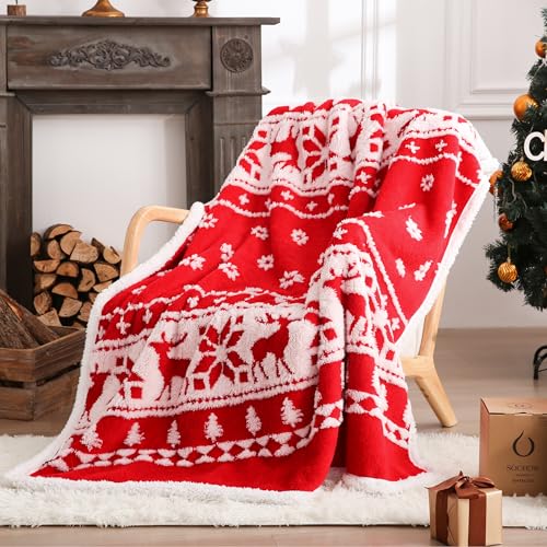 SOCHOW Sherpa Jacquard Fleece Weihnachten Wohndecken Kuscheldecken,...