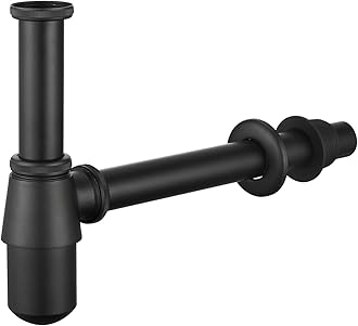 Bathroom Bottle P Trap Waste Pipe 1-1/4 inch Slip Inlet Drain, Lavatory Adjustable Basin Sink Waste Pipe Drain P-Trap Kit, General US/CA Standard, Matte Black