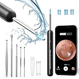 Hopefox Otoscope Oreille, 1080P FHD Kit Camera Oreille d'élimination du cérumen avec 6 lumières LED, Endoscope de Nettoyage d'oreille étanche IP67 pour Enfants, Adultes et Animaux Domestiques-Noir