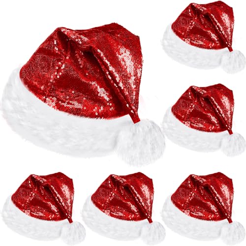 Chapeau de Père Noël SATINIOR lot de 6 bonnets unisexes avec doublure douce en peluche pour adultes