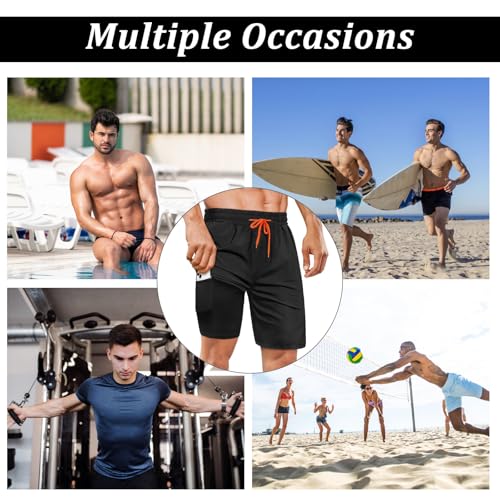 Image of Mens Swim Trunks with Compression Liner 2 in 1 Quick Dry Swimming Shorts Swimwear Bathing Suits with Pockets