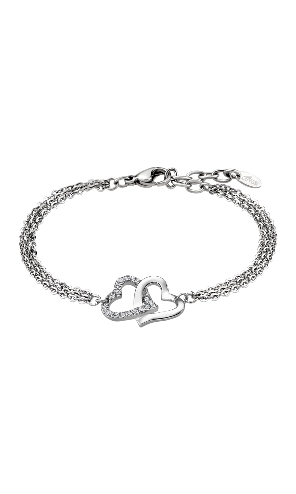 Bracciale Donna Lotus In Acciaio E Ossido Di Zirconio – Due Cuori, Lunghezza Regolabile 18-20 Cm, Con Cofanetto