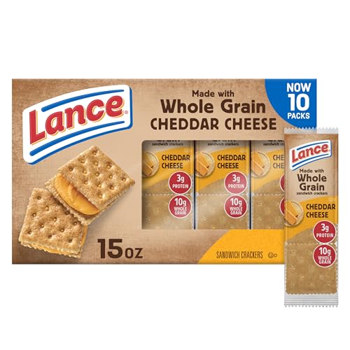 Lance Sandwich Crackers, Made with Whole Grain Crackers, Cheddar Cheese, 10 Packs, 6 Sandwiches Each - 10
