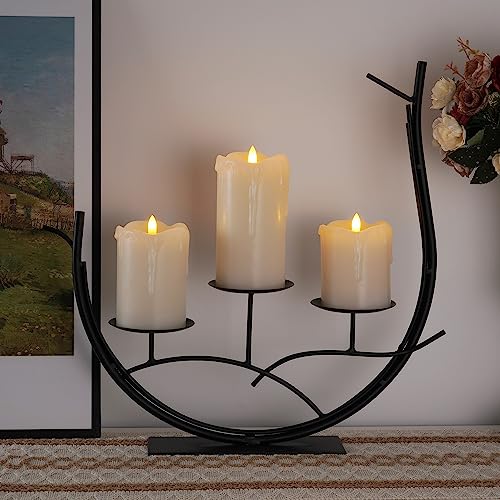Image of Homemory Dripping Wax Flameless LED Pillar Candles, Battery Operated with Remote Control and Timer, Set of 3, 5 inch H x 4 inch W x 6 inch D