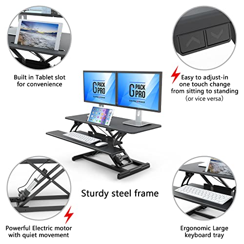 G Pack Pro Standing Desk Converter - Electric Height Adjustable Desk For Sit Stand Desk Workstation With Removable Keyword Tray And Space For Dual Monitors - Ergonomic Design For Maximum Productivity #TOP2