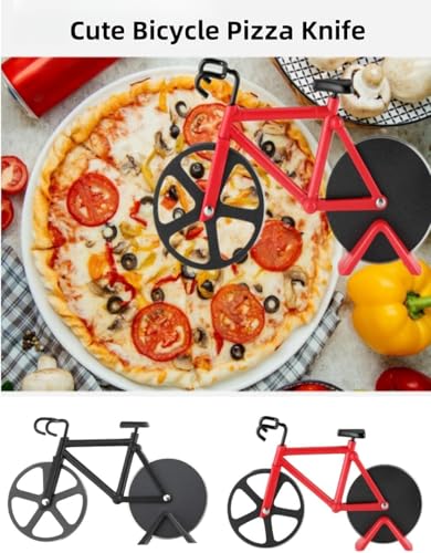 Image of SIGNAMIO Bicycle Pizza Cutter and Sandwich Slicer - Red, Ergonomic Non-Slip Handle, Stainless Steel Pizza Wheel for Kitchen, Ideal Roti, Paratha, Chapati, Brownie & Slice Cutter