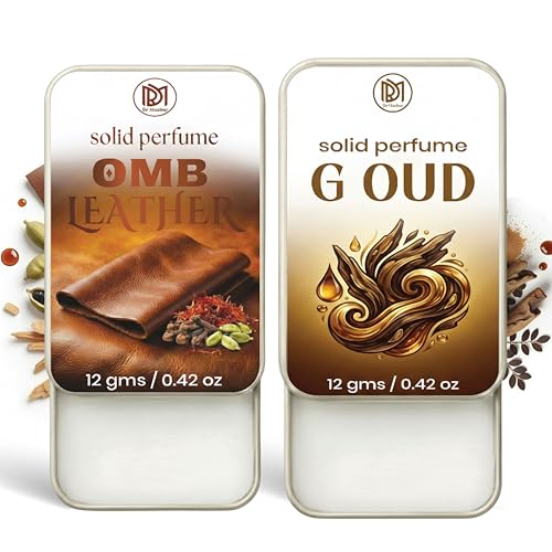 Image of Dr.Mashur Solid Perfume |OMB leather&G oud Alcohol Free Wax Perfume Balm, Long Lasting | Pocket Tin 12g, Pack Of 2| Non Greasy Smooth Glide, Travel Friendly Men And Women