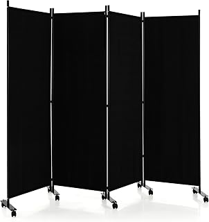 LIFEZEAL 4 Teilig Raumteiler Faltbar, 225 x 173 cm Trennwand mit Rollen, Raumteiler Stehend aus Metallrahmen, Paravent Stellwand für Wohnzimmer & Esszimmer