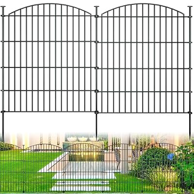 10 Panels Garden Fence Dog Fence Outdoor for Yard, 32in H x 23.6ft L Rustproof Metal Fencing with Ground Stakes | No Dig Animal Proof Containment for Pets/Rabbits | Durable Patio Security Panels