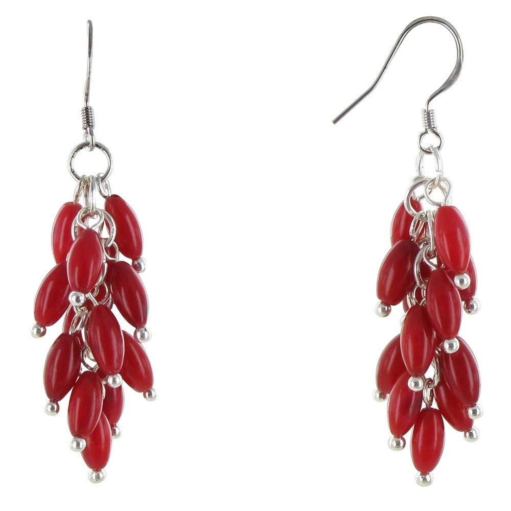 Sterling Silver Earrings Cluster Coral Color