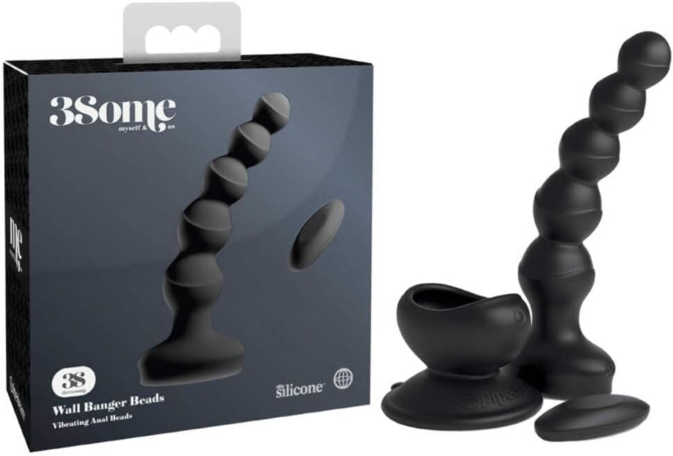 3Some Wall Banger Silicone Rechargeable Remote Control Vibrating Anal Beads - Black
