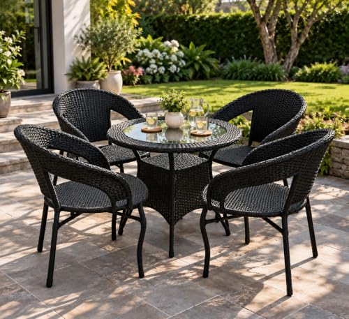 Image of Outdoor & Indoor Patio Furniture Set, 4 Chairs & 1 Table, Bistro Set for Balcony, Garden, Lawn, Terrace & Rooftop, Black