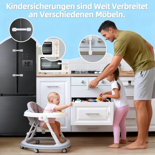 Kindersicherung Schrank 10 Stück, Schranksicherung Baby mit Adhesive ohne Bohren, Türsicherung Kinder Verstellbar Länge, Kinder Sicherheit Schloss für Schubladen, Schranktür, Kühlschrank, schränke