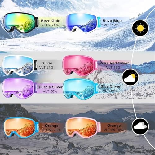 WEOKDFHA Gafas De Invierno Gafas de esquí for niños Protección antivaho for 3 a 10 años Esquí Snowboard Compatible con Casco para Hombres Y Mujeres(Gray Pink Purple) - imagen 5