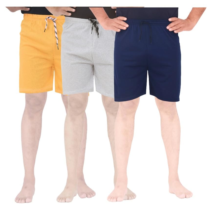 Boys Cotton Shorts Set, Pack of 3, Printed Design, Yellow, Grey, Black Elastic-image-23