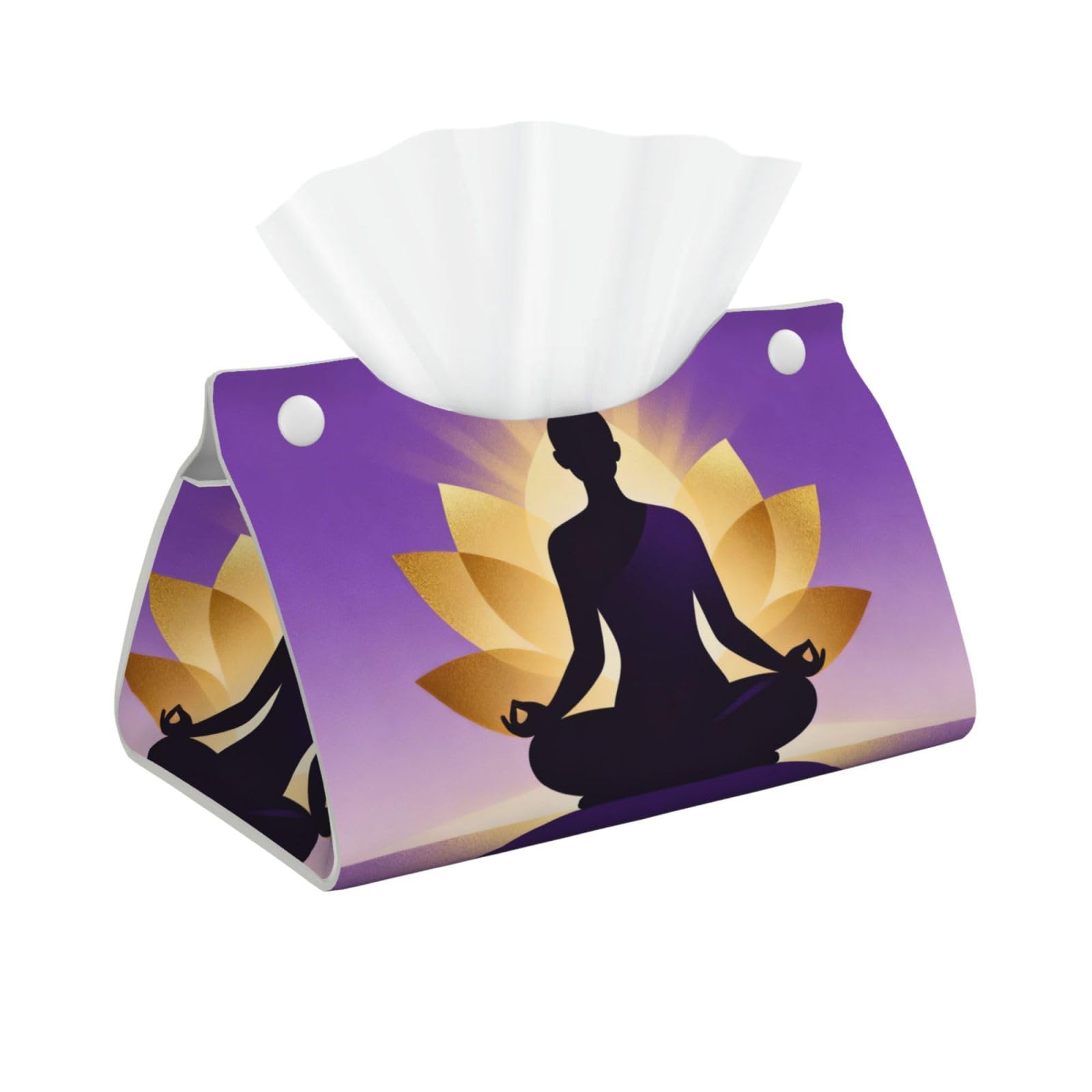 Yoga Lotus Pose Long Leather Tissue Box Cover-Waterproof PU Leather Tissue Holder for Bathroom, Decorative Rectangular Tissue Case