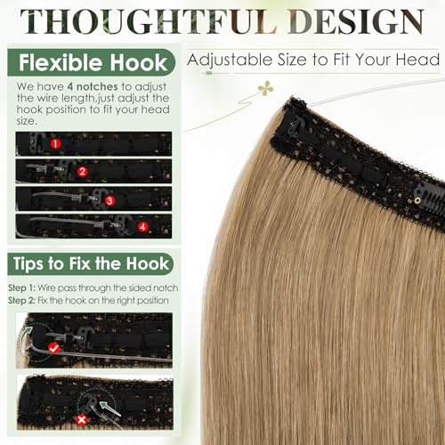 Elailite Hair Extensions Real Human Hair One Piece Secret Wire Clip in Headband Extension Invisible Straight, #27 Dark Blonde - Image 4