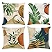 Bonhause Housse de Coussin Feuilles Tropicales Boho Abstrait Moderne 45 x 45 cm Velours Doux Décoratif Taie d'oreiller pour Canapé Salon Chambre Chaise Jardin Maison Décoration 4 Pièces